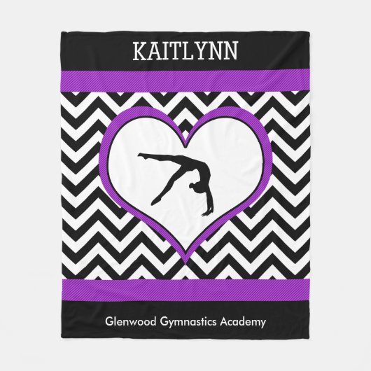 Gymnastiek Chevron Heart met monogram met Paars Fleece Deken (Voorkant)