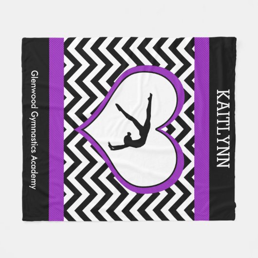 Gymnastiek Chevron Heart met monogram met Paars Fleece Deken (Voorkant (Horizontaal))