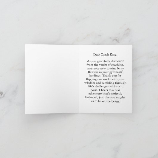 Gymnastiek coach pensioen bedankkaart (Binnen)