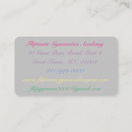 Gymnastiek Colorful Pastel Font Visitekaartje (Achterkant)