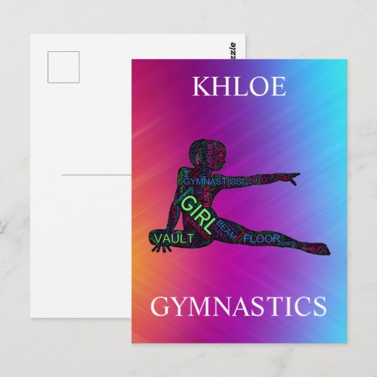 Gymnastiek Colorful Word Art Briefkaart (Voorkant / Achterkant)