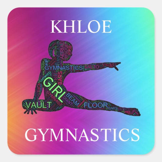 Gymnastiek Colorful Word Art Vierkante Sticker (Voorkant)