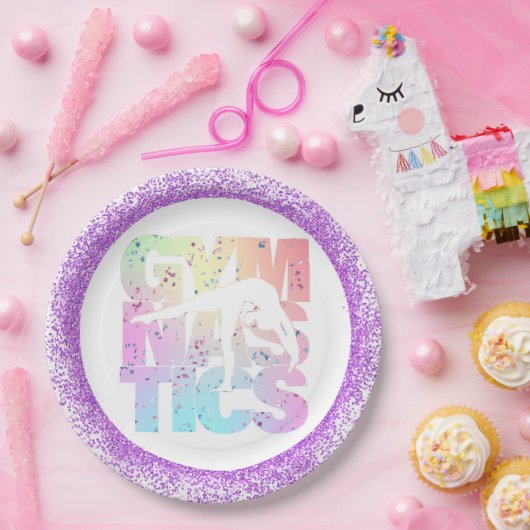 Gymnastiek Confetti Letters met Paarse glitter Papieren Bordje (Feest)