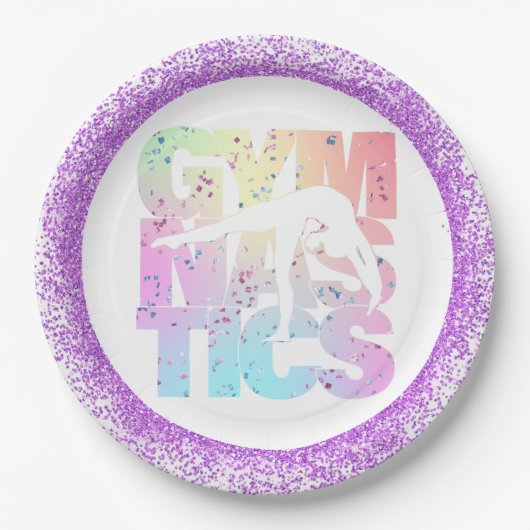 Gymnastiek Confetti Letters met Paarse glitter Papieren Bordje (Voorkant)