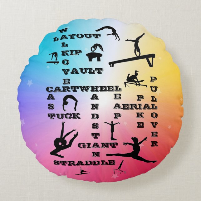 Gymnastiek Crosswords Rainbow Stars Round Pillow Rond Kussen (Voorkant)