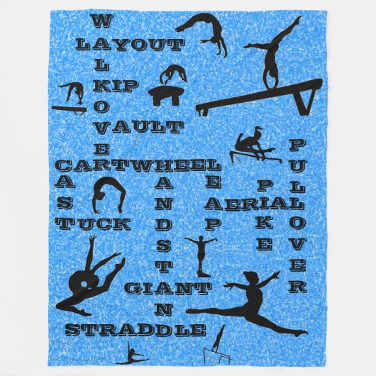Gymnastiek Crosswords Skills Blue Glitter Fleece Deken (Voorkant)