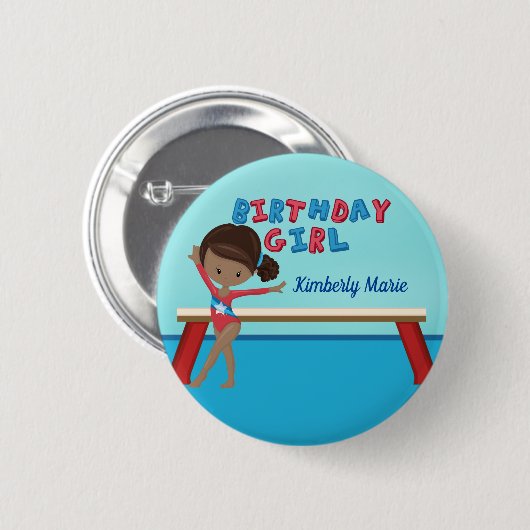 Gymnastiek Custom Afro-Amerikaanse verjaardag meis Ronde Button 5,7 Cm (Voorkant /achterkant)