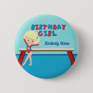 Gymnastiek Custom Blonde Meisje Verjaardagsfeest Ronde Button 5,7 Cm