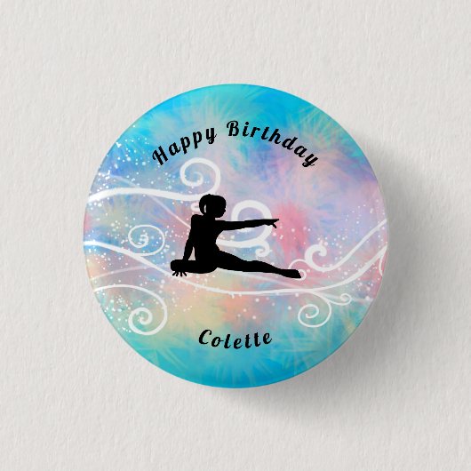 Gymnastiek / Dance Happy Birthday Custom Swirl Ronde Button 3,2 Cm (Voorkant)
