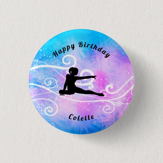 Gymnastiek / Dance Happy Birthday Custom Swirl Ronde Button 3,2 Cm (Voorkant)
