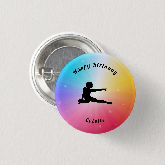 Gymnastiek / Dance Happy Birthday Rainbow Button (Voorkant /achterkant)