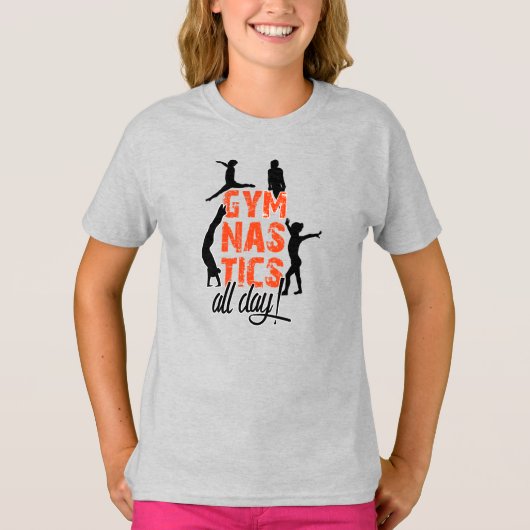 Gymnastiek de hele dag in het sinaasappel t-shirt (Voorkant)