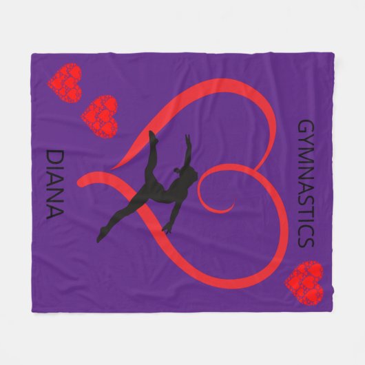Gymnastiek deken met rode harten en gymnast. (Voorkant (Horizontaal))