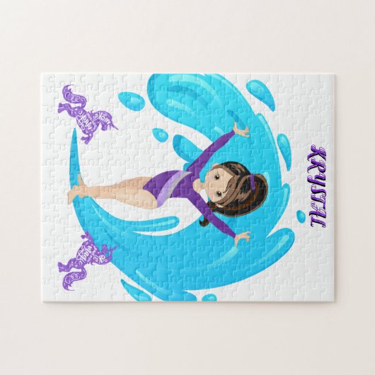 Gymnastiek en paarse pony's gepersonaliseerd legpuzzel (Horizontaal)