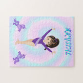 Gymnastiek en paarse pony's gepersonaliseerd legpuzzel (Horizontaal)