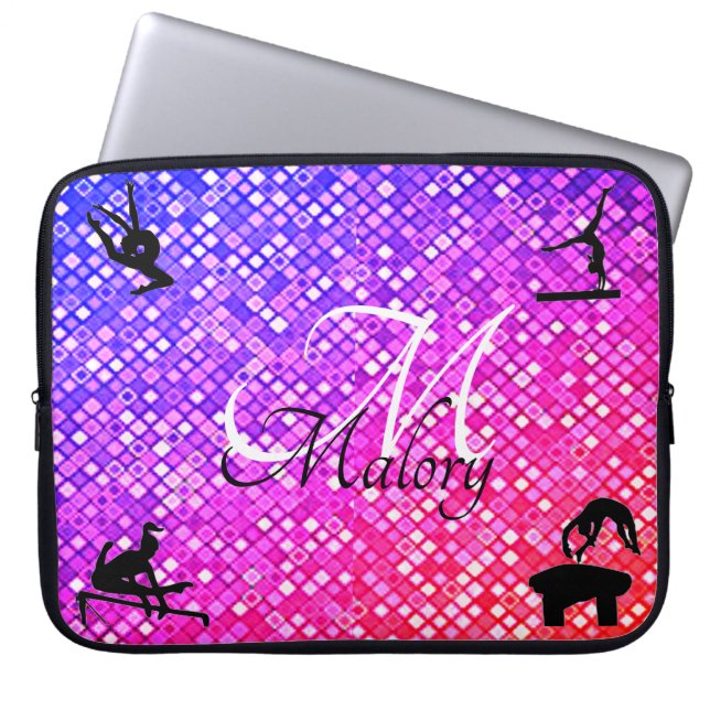 Gymnastiek Events Monogram Sparkle Persoonlijk Laptop Sleeve (Voorkant)