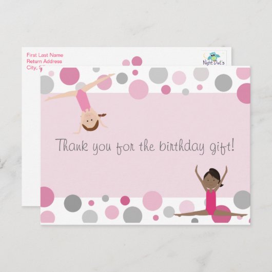 Gymnastiek Feest Bedankt in Pinks & Grey Briefkaart (Voorkant / Achterkant)
