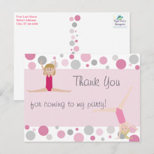 Gymnastiek Feest Bedankt in Pinks & Grey Briefkaart