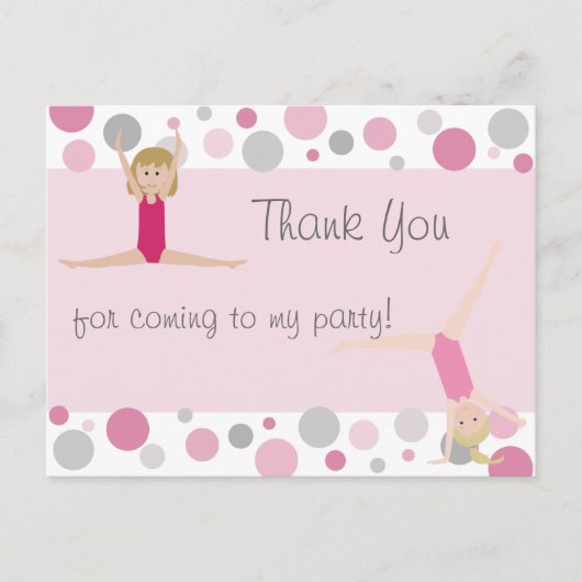 Gymnastiek Feest Bedankt in Pinks & Grey Briefkaart (Voorkant)