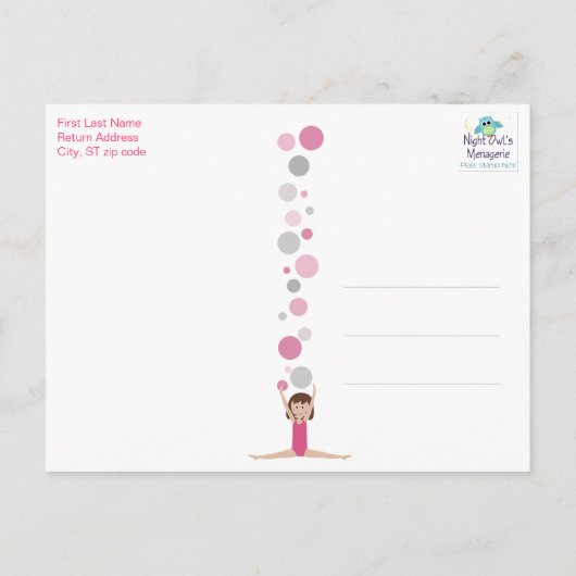 Gymnastiek Feest Bedankt in Pinks & Grey Briefkaart (Achterkant)