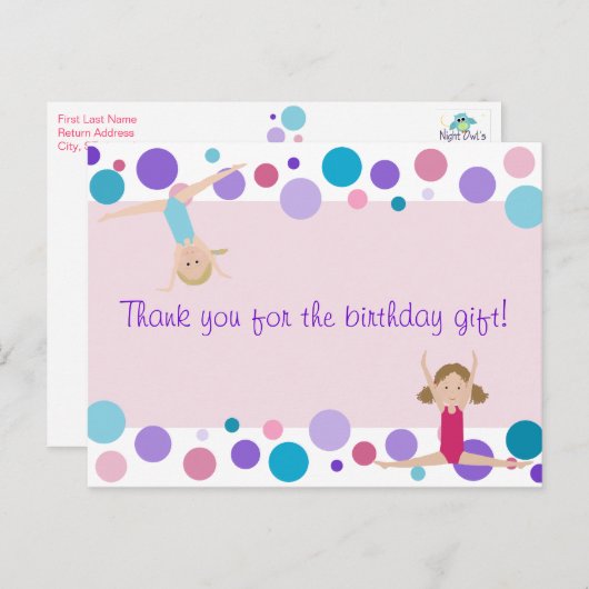 Gymnastiek Feest Bedankt in Roze, Paarse & Aqua Briefkaart (Voorkant / Achterkant)