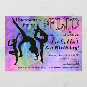 Gymnastiek Flip Girls Birthday Party Invitation Kaart