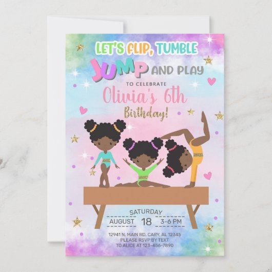 Gymnastiek flip tuimelsprong & spelen meisje verja kaart (Voorkant)