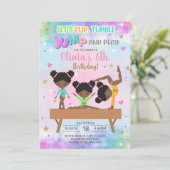 Gymnastiek flip tuimelsprong & spelen meisje verja kaart (Staand voorkant)