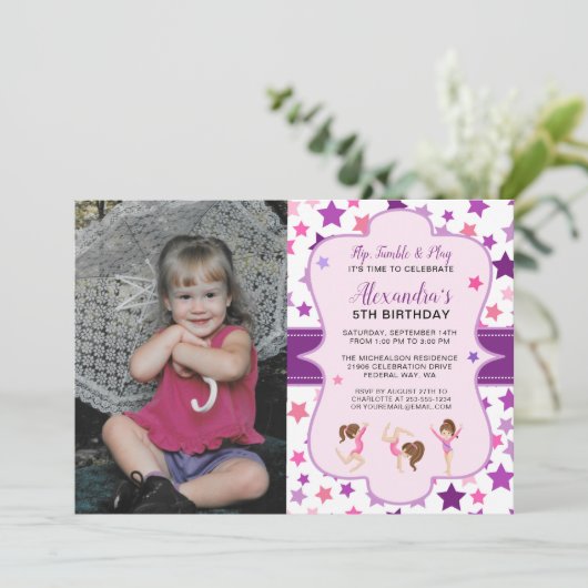 Gymnastiek Foto Girl Stars Birthday Party Kaart (Staand voorkant)