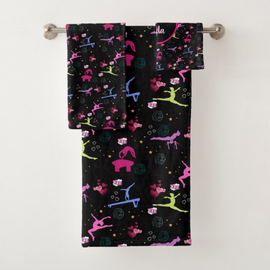 Gymnastiek Fun Print Monogrammed 3 Stuk Bad Handdoek (Insitu)