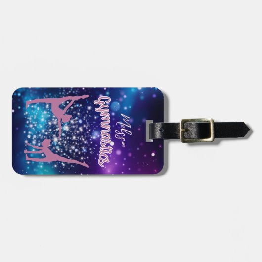 Gymnastiek Galaxy Paarse turquoise gepersonaliseer Bagagelabel (Voorkant horizontaal)