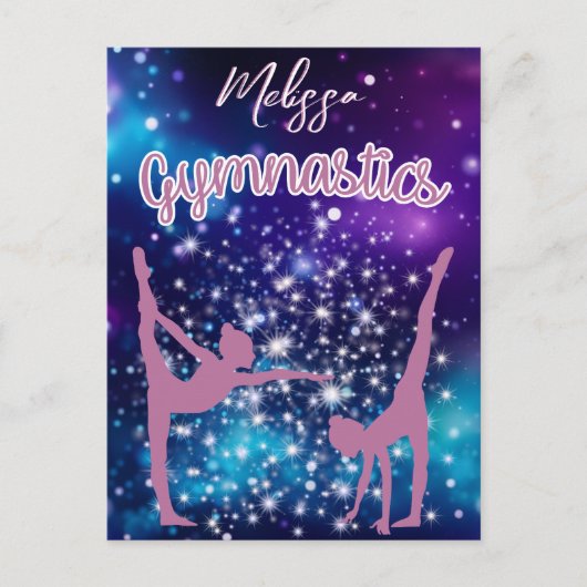 Gymnastiek Galaxy Paarse turquoise gepersonaliseer Briefkaart (Voorkant)