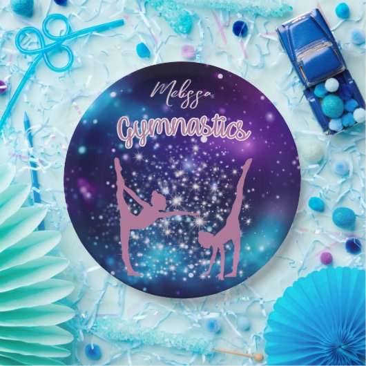 Gymnastiek Galaxy Paarse turquoise gepersonaliseer Papieren Bordje (Feest)