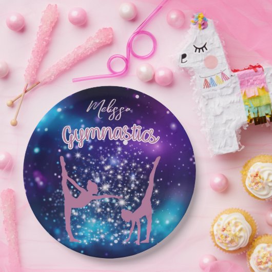 Gymnastiek Galaxy Paarse turquoise gepersonaliseer Papieren Bordje (Feest)
