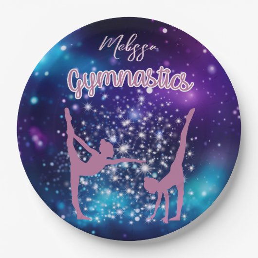 Gymnastiek Galaxy Paarse turquoise gepersonaliseer Papieren Bordje (Voorkant)