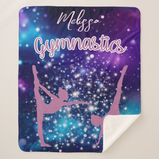 Gymnastiek Galaxy Paarse turquoise gepersonaliseer Sherpa Deken (Voorkant)