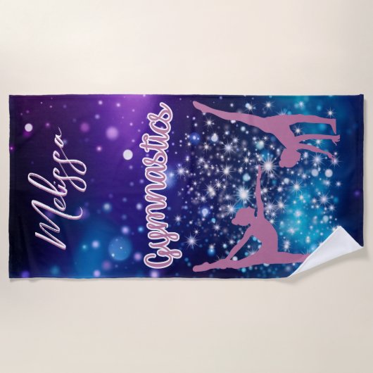 Gymnastiek Galaxy Paarse turquoise gepersonaliseer Strandlaken (Voorkant)