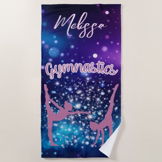 Gymnastiek Galaxy Paarse turquoise gepersonaliseer Strandlaken (Voorkant)