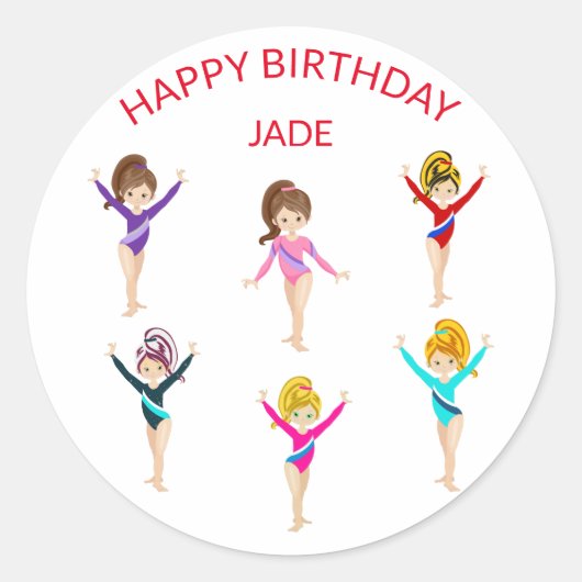 Gymnastiek gepersonaliseerd BIRTHDAY Ronde Sticker (Voorkant)