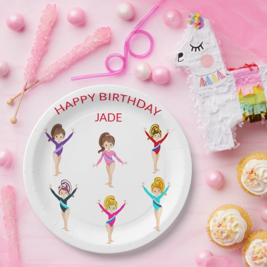 Gymnastiek gepersonaliseerde BIRTHDAY PAPIER BORDE Papieren Bordje (Feest)