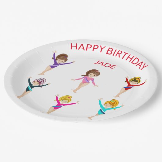 Gymnastiek gepersonaliseerde BIRTHDAY PAPIER BORDE Papieren Bordje (Gekanteld)