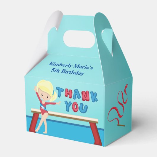 Gymnastiek Girl Cute Blonde Gymnast Birthday Party Bedankdoosjes (Voorkant Zijde)