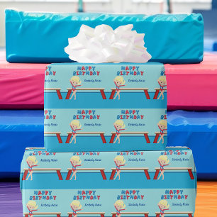 Gymnastiek Girl Cute Blonde Gymnast Happy Birthday Cadeaupapier