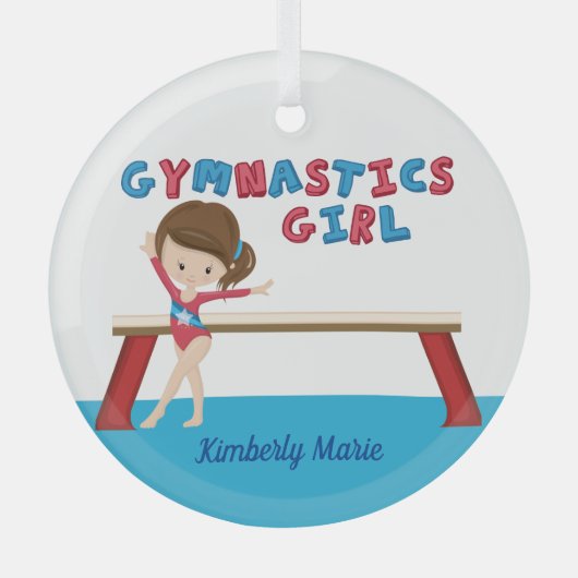 Gymnastiek Girl Cute Custom Gymnast Kerstmis Glas Ornament (Voorkant)