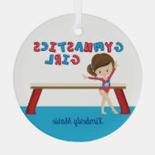 Gymnastiek Girl Cute Custom Gymnast Kerstmis Glas Ornament (Achterkant)