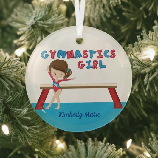 Gymnastiek Girl Cute Custom Gymnast Kerstmis Glas Ornament (Insitu)