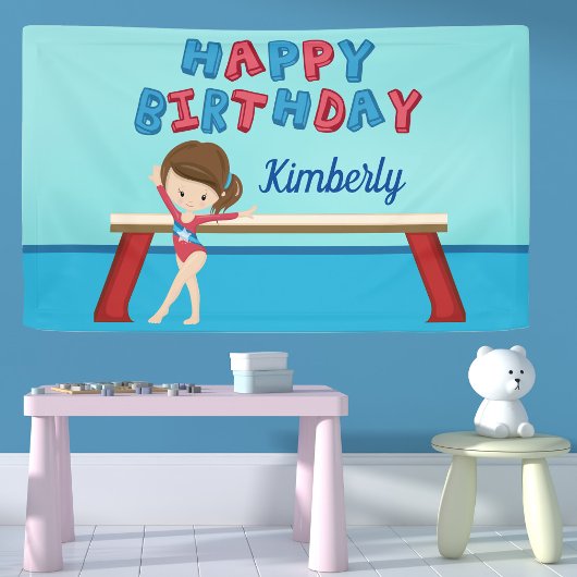 Gymnastiek Girl Cute Custom Happy Birthday Party Spandoek