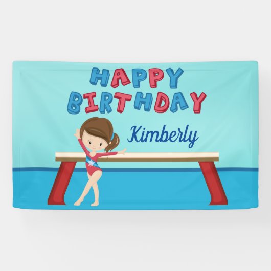 Gymnastiek Girl Cute Custom Happy Birthday Party Spandoek (Horizontaal)