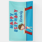 Gymnastiek Girl Cute Custom Happy Birthday Party Spandoek (Verticaal)