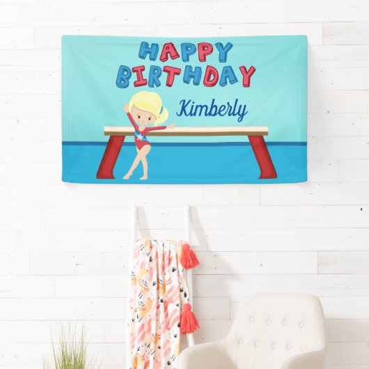 Gymnastiek Girl Cute Custom Kinderen Birthday Part Spandoek (Insitu)